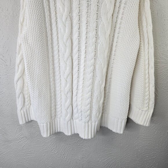Quince Cardigan Sweater M White Organic Cotton Chunky Cable Knit Button Front - Picture 10 of 12